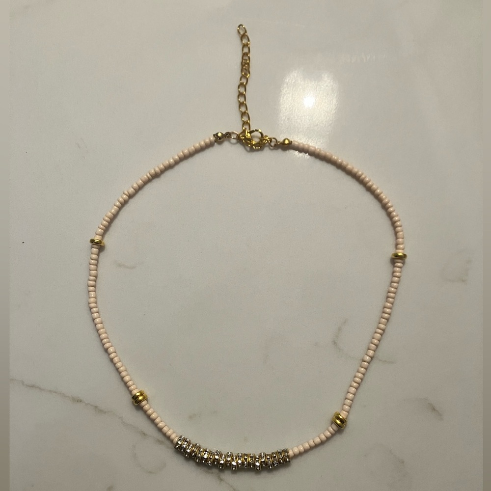 Delicate Peach Bead Necklace with Gold Accents
